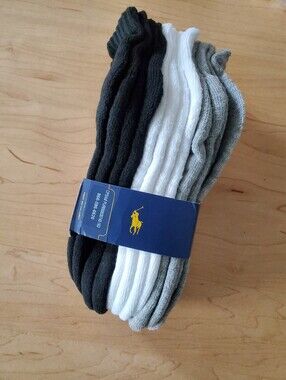 Polo by Ralph Lauren For Big Boys, Gray ,white,black  Socks - Pack Of Six Pairs